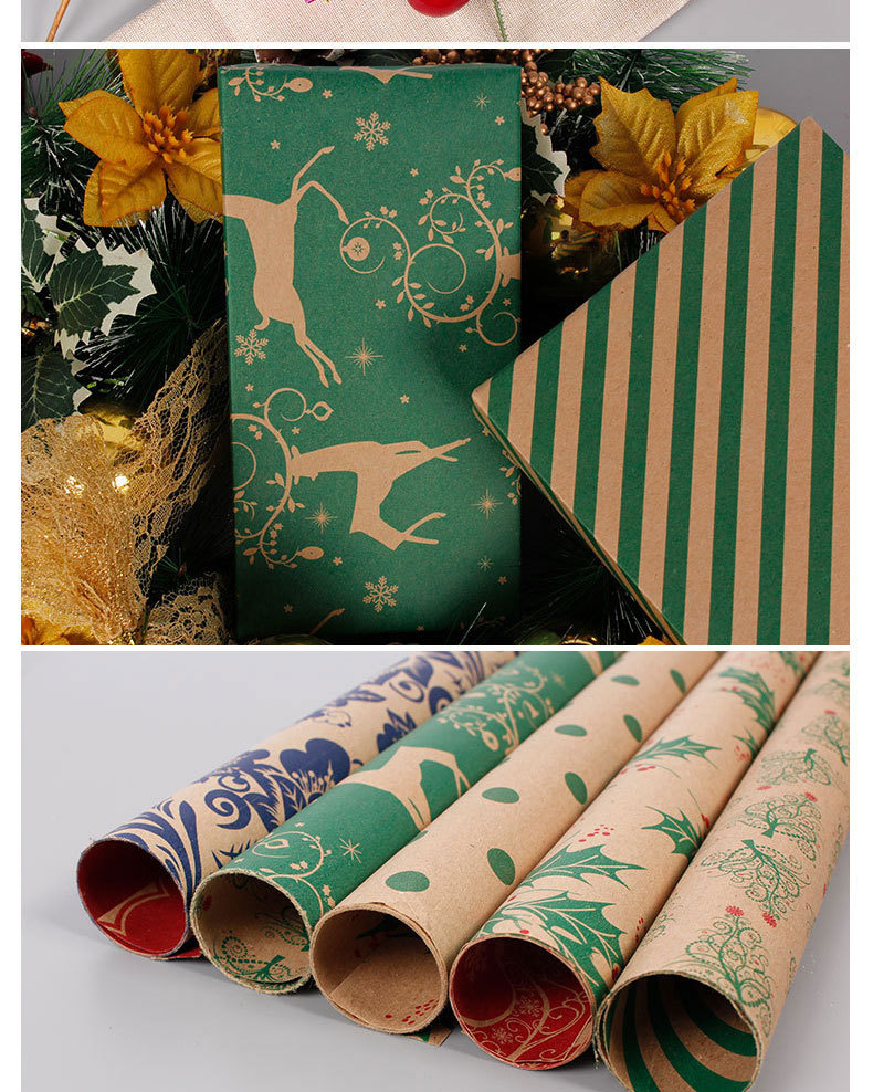 Christmas Leaves Deer Kraft Paper Party Gift Wrapping Supplies display picture 2