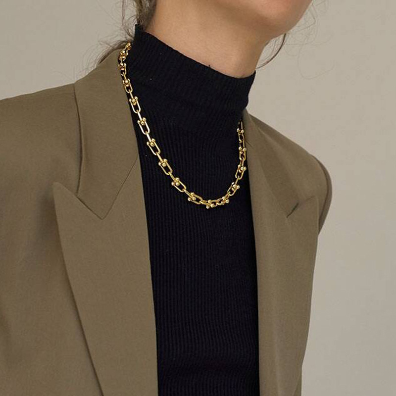 Fashion thick chain niche gold U-shaped lock copper necklace clavicle chain for women