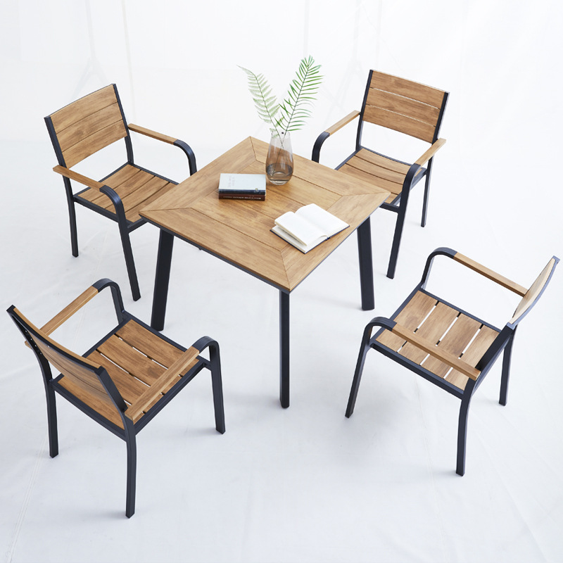 Outdoor courtyard Outdoor casual tables and chairs combined with open -air top balcony plastic wood anticorrosive wooden tables and chairs Nordic