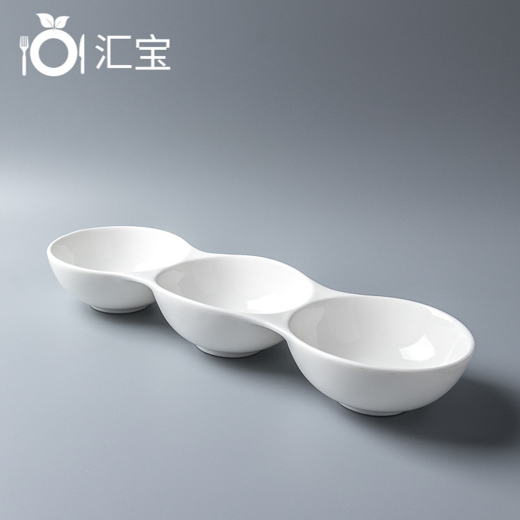 Factory round three bowl 15 inch pure white western restaurant sauce bowl sauce plate Indian restaurant sauce bowl