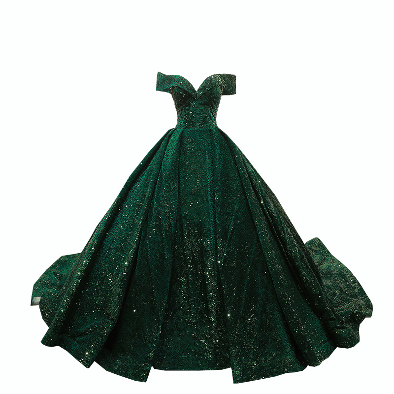 Rochie de mireasă tutu verde cu un umăr, fantezie, en-gros, pentru femei_voghion.com