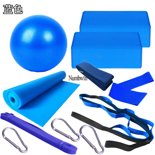 Yoga brick 11-piece set 25cm yoga ball latex pull towel stretch belt 2080 resistance ring 10 hole daisy rope yoga