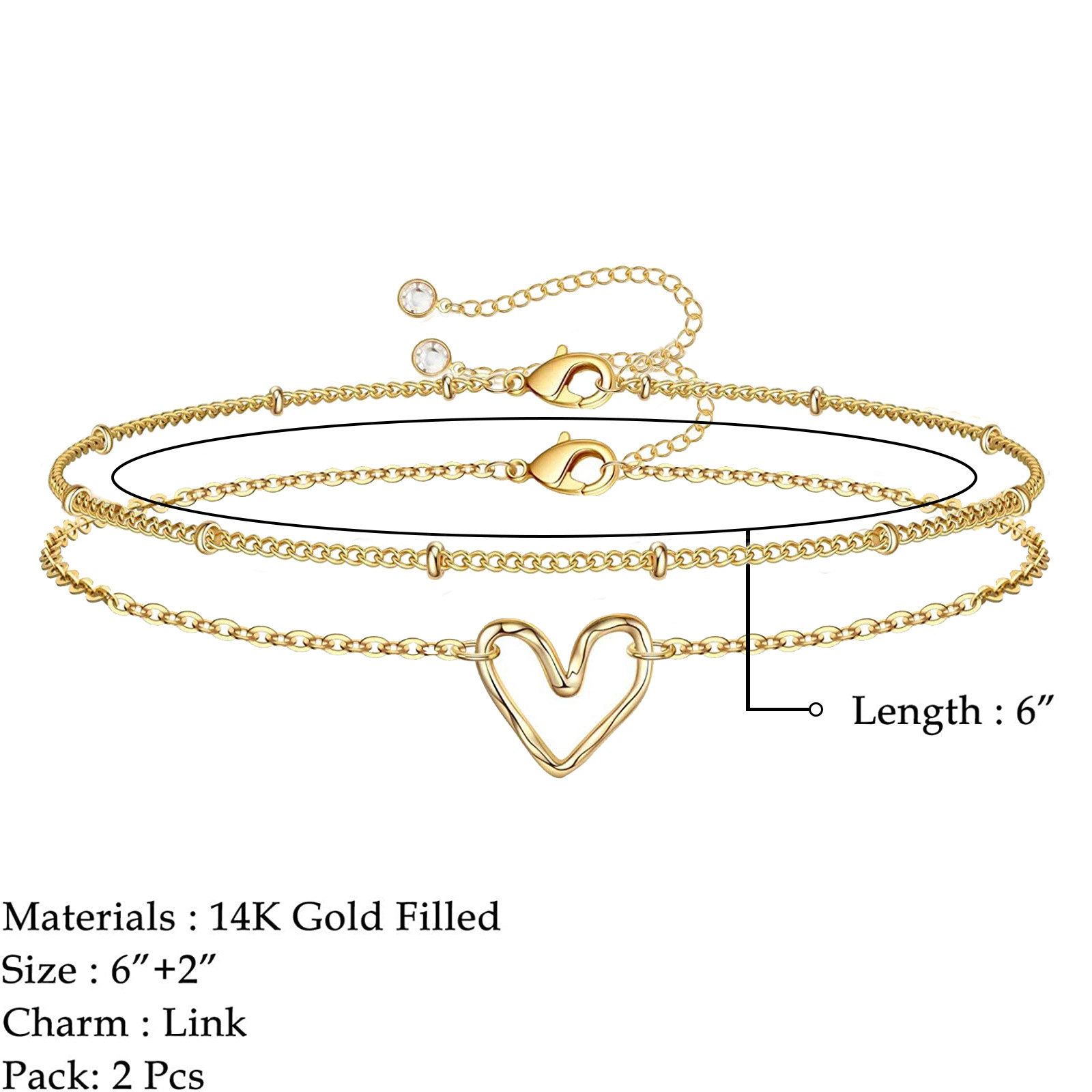 Fashion Heart Shape Copper Plating Hollow Out Inlay Zircon Bracelets 2 Pieces