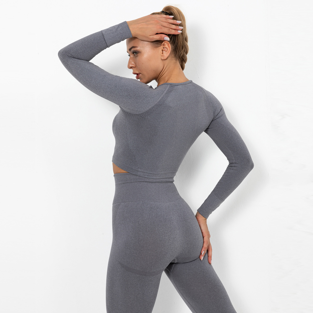 Seamless Knitted Sexy Solid Color Long-Sleeved Yoga Clothes NSNS12220