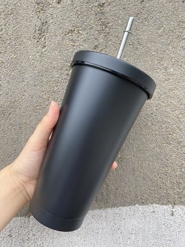 New gradient color cup, diamond-shaped thermos cup, stainless steel double-layer water cup with straw, advertising gift water cup