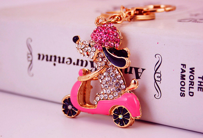 46g Weight Alloy, Metal Material Heart Pattern Unisex Gender Pink, Purple, Red, Blue Color Kuxi Ornament Rhinestone Cartoon Cycling Puppy Car Key Ring Women's Bag Accessories Animal Metal Pendant 2