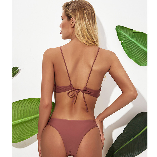 2020 cross border new split swimsuit solid sexy bikini