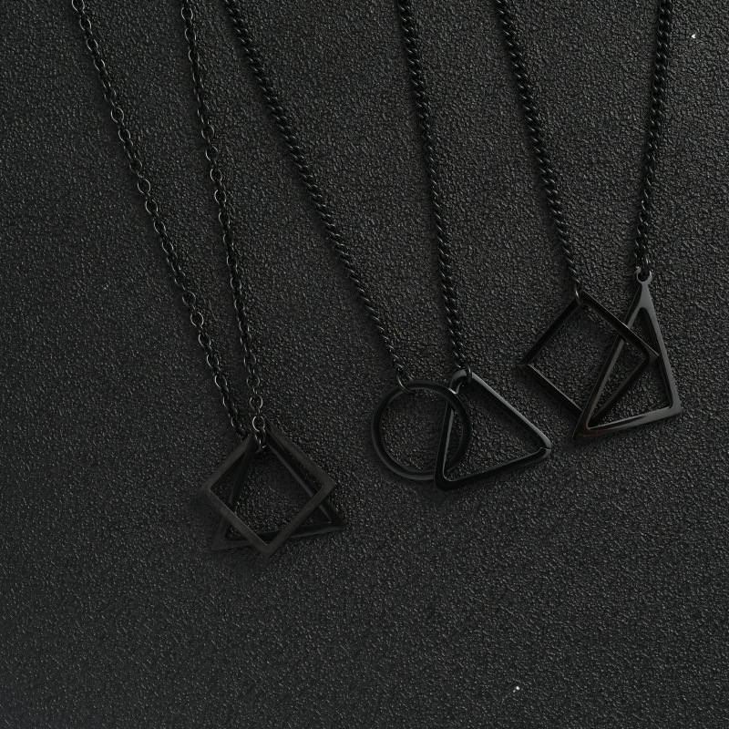 Retro Triangle Square Titanium Steel Plating Necklace display picture 3