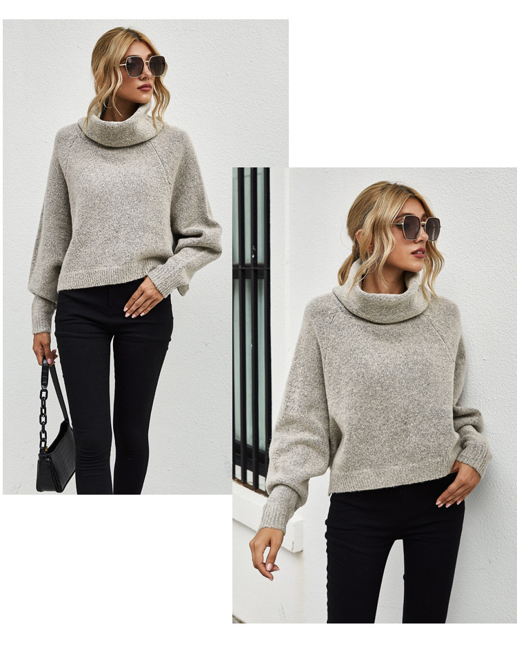 blasting solid color loose bat sleeve women s fall new pullover turtleneck sweater NSYH7123