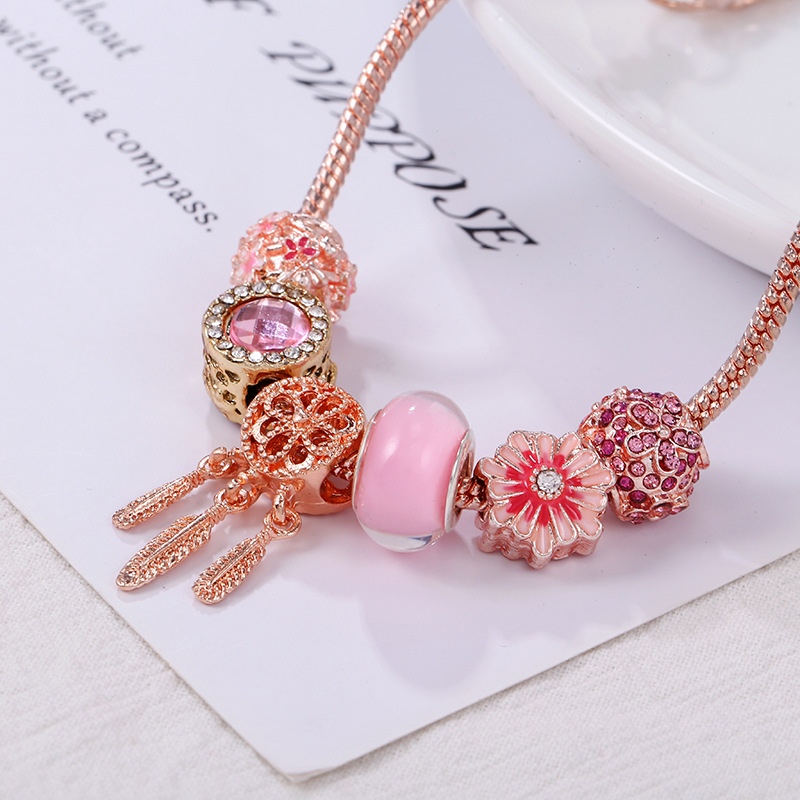 Elegant Flower Copper Inlay Artificial Gemstones Bracelets