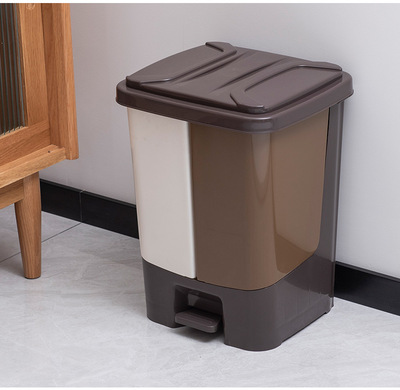 现货分类垃圾桶家用厨房塑料带盖脚踏式干湿分离垃圾桶批发|ms