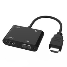 新款 HDMI转HDMI+VGA+3.5音频+供电四合一视频转换器支持双屏同显