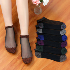 Sheer Nylons Spring Shimmer Short Pantyhose with Silver Glitter Crystal Fiber for Girls Pure Color Sexy Sweat Absorbent Cotton Sole Glass Fiber Pantyhose