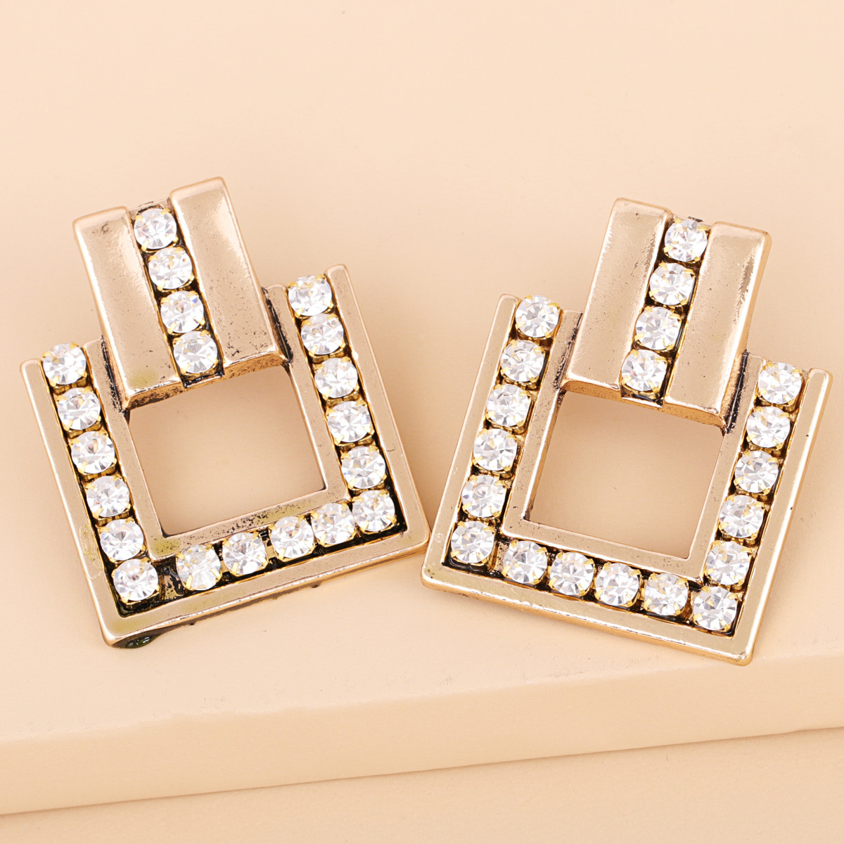 Exaggerated  Square Alloy Diamond-studded Glass Earrings display picture 8