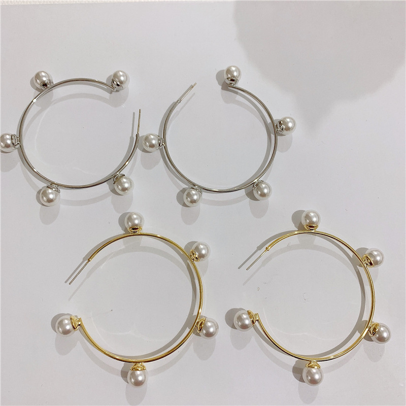 High-quality Pearl Earrings Elegant Exaggerated Large Hoop Earrings Women display picture 1