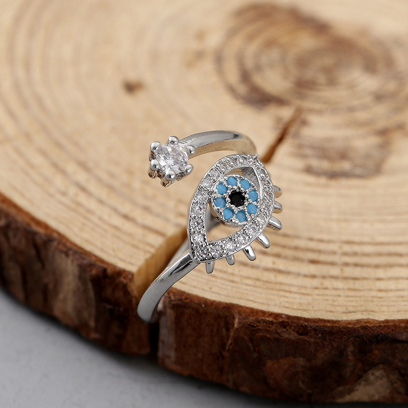 8g Weight Zircon Inlay Material Open Rings Classification Elegant Lady Devil's Eye Copper Plating Inlay Zircon Open Rings