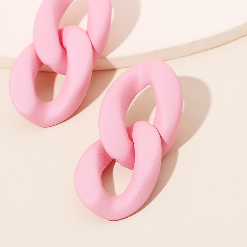 7g Weight Earrings Classification Wedding, Travel Occasion Geometric Pattern Women'S Gender Pink, Purple, Green, Yellow Color Fashion New Hollow Chain Hoop Niche Candy Color Two-link Earrings 5