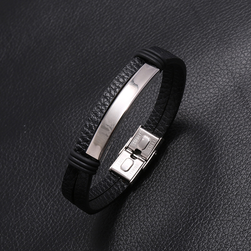 Punk new trend punk style stainless steel smooth leather bracelet
