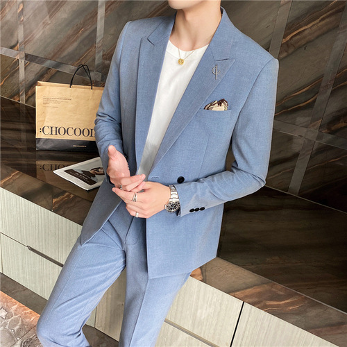 休闲西装男外套2020韩版潮修身帅气西服套装青年英伦风时尚两件套