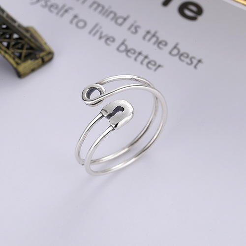 Korea Dongdaemun S925 all-over sterling silver retro old pin tail ring open joint ring INS same style