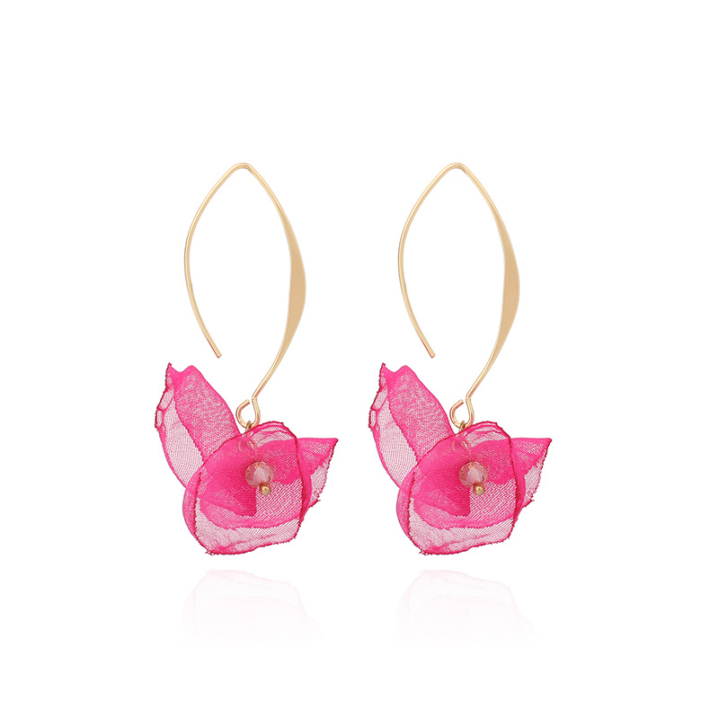 4g Weight Earrings Classification Housewarming, Anniversary, Business, Wedding, Travel, Birthday, Festival Occasion Alloy Material Flower Pattern Women'S Gender Sweet Style Rose Red, White, Beige, Pink, Red, Green, Blue, Yellow, Black Color Korean Summer New Lace Mesh Flower Earrings Color Petal Earrings Wholesale Nihaojewelry 27
