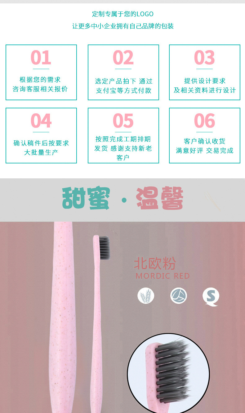 怡辰小麦秸秆牙刷 竹炭软毛牙具家用旅行独立圆管装 牙科酒店牙刷