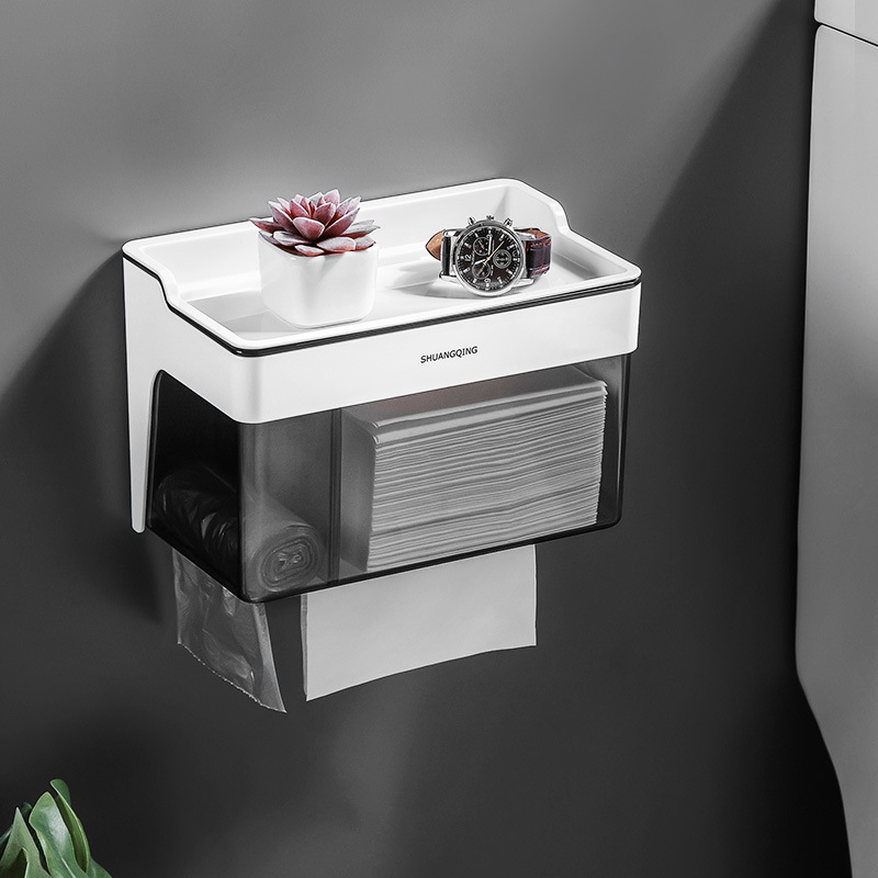 Caja de pañuelos de baño personalizada, soporte de pañuelos de papel sin perforación, soporte de papel higiénico, soporte de rollo de papel montado en la pared del baño
