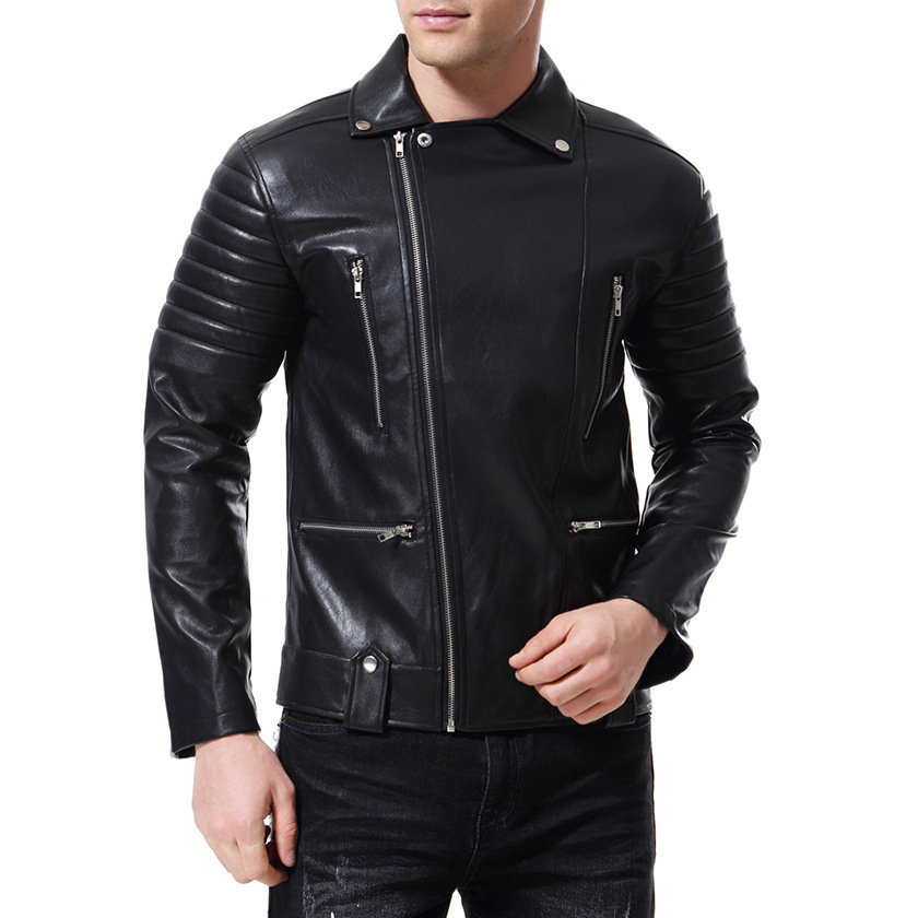 boy 2020 Autumn Winter New Foreign Trade Punk Men's Motorcycle Multi-Zip Leather Jacket D138_voghion.com