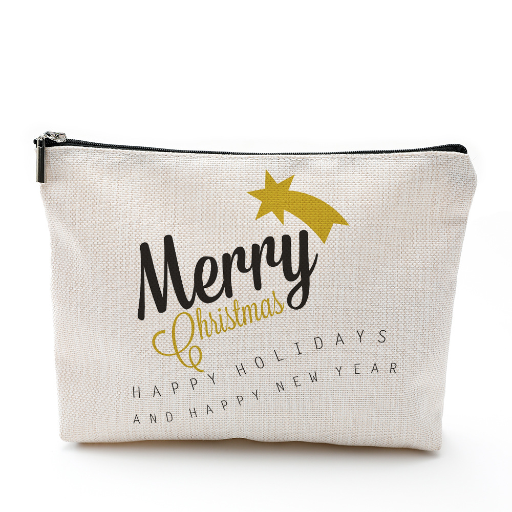 圣诞化妆包防水棉麻拉链袋 化妆品饰品收纳袋 旅行洗漱用品收纳包
