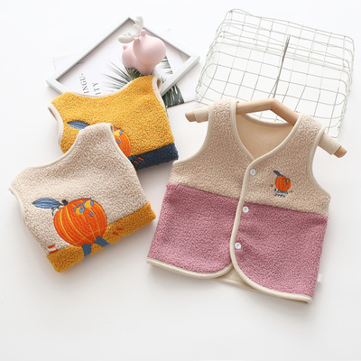 2020 Autumn and winter Children's clothing children Teddy Vest Children Mosaic Hit color Cartoon Embroidery Sleeveless waistcoat