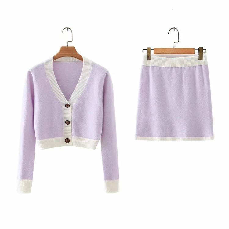 Casual knit sweater slim fashion color matching skirt suit  NSLD11439