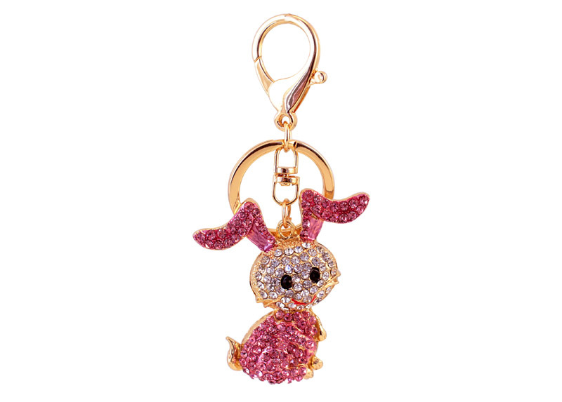 63g Weight Alloy, Metal Material Doll Pattern Unisex Gender Pink, Blue Color Alloy Rhinestone Cartoon Bunny Keychain 8
