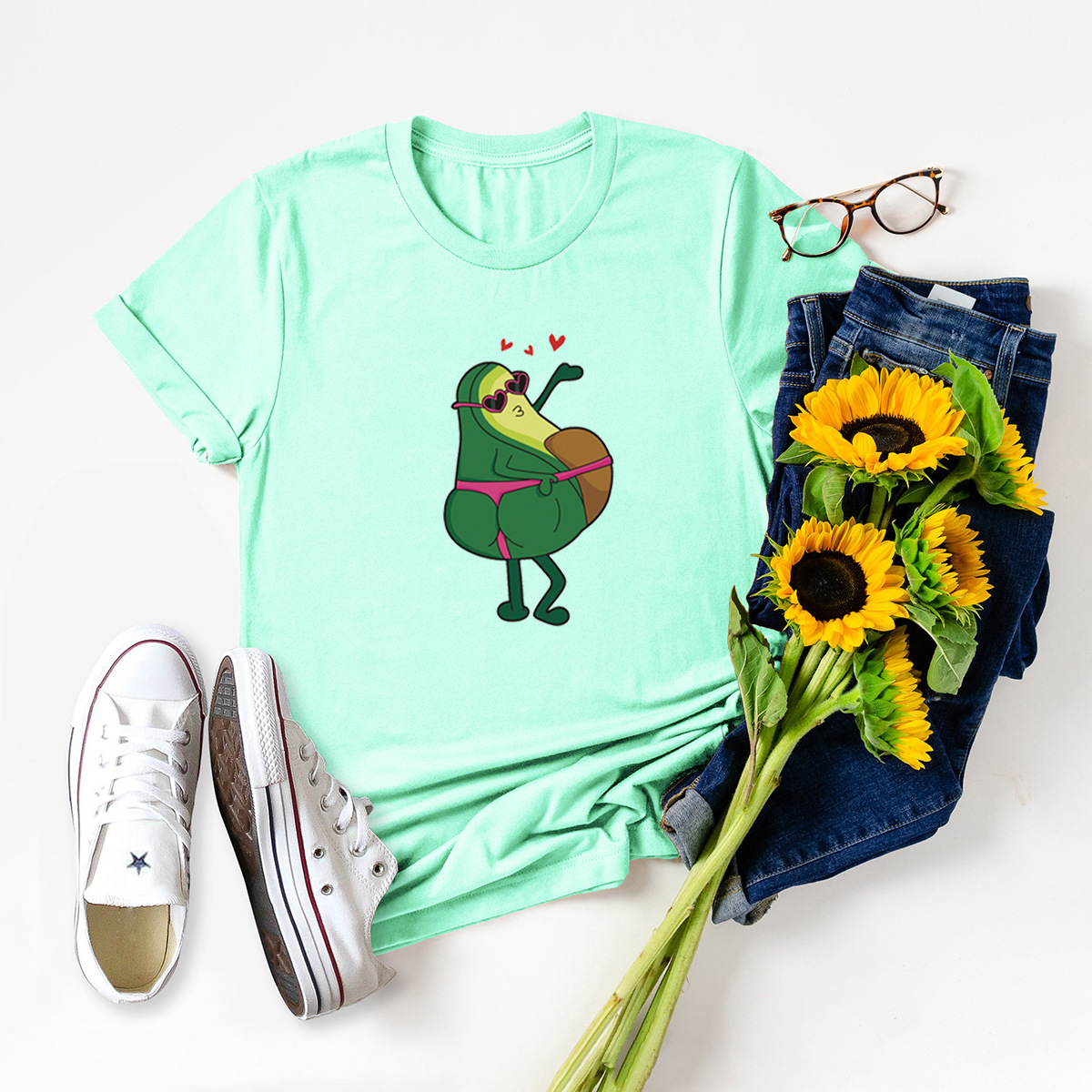 Cómoda y divertida camiseta de manga corta Avocado Love NSSN1460