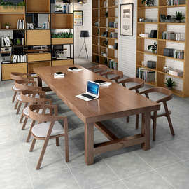 简约长条实木会议桌 大型会议室洽谈培训桌长桌实木办公会议桌椅