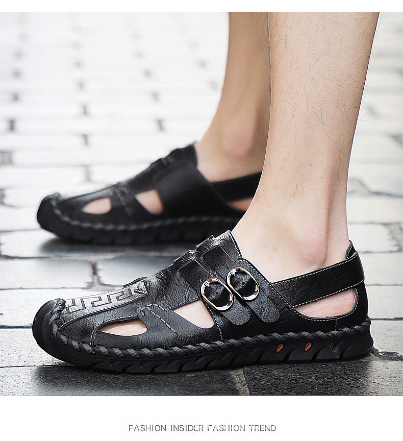 Cross-border large-sized foreign trade men's sandals, men's genuine leather beach shoes, men's sandals, anti-slip soft-soled sports and casual flip-flops undefined