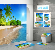 亚马逊电商直供3D数码印花防水防霉涤纶 海滩 浴室淋浴帘厂家直销
