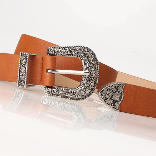 Women's Belts Versatile Fashion Carved Buckle Decorative Belt Elegant Retro Pin Buckle Belt Jeans Belt Wholesale