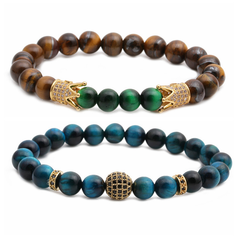 New Bracelet Tiger's Eye Frosted Stone Crown Diamond Ball Beaded Bracelet Set Wholesale Nihaojewelry display picture 11