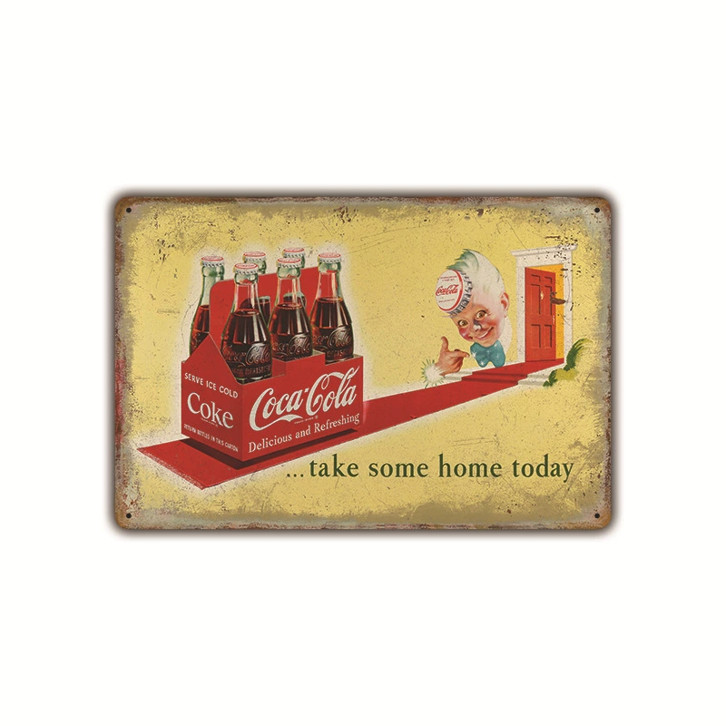 Безрамочная металлическая вывеска (Coca-Cola) ретро рекламный плакат, 20×30 см, винтажное декоративное украшение
