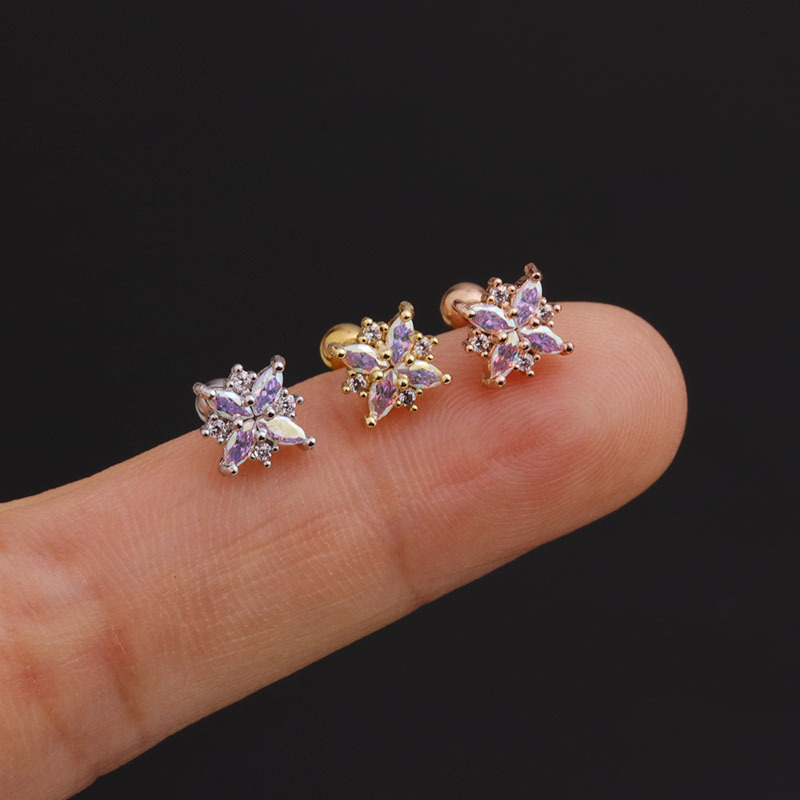 Korean new color zircon stainless steel earrings