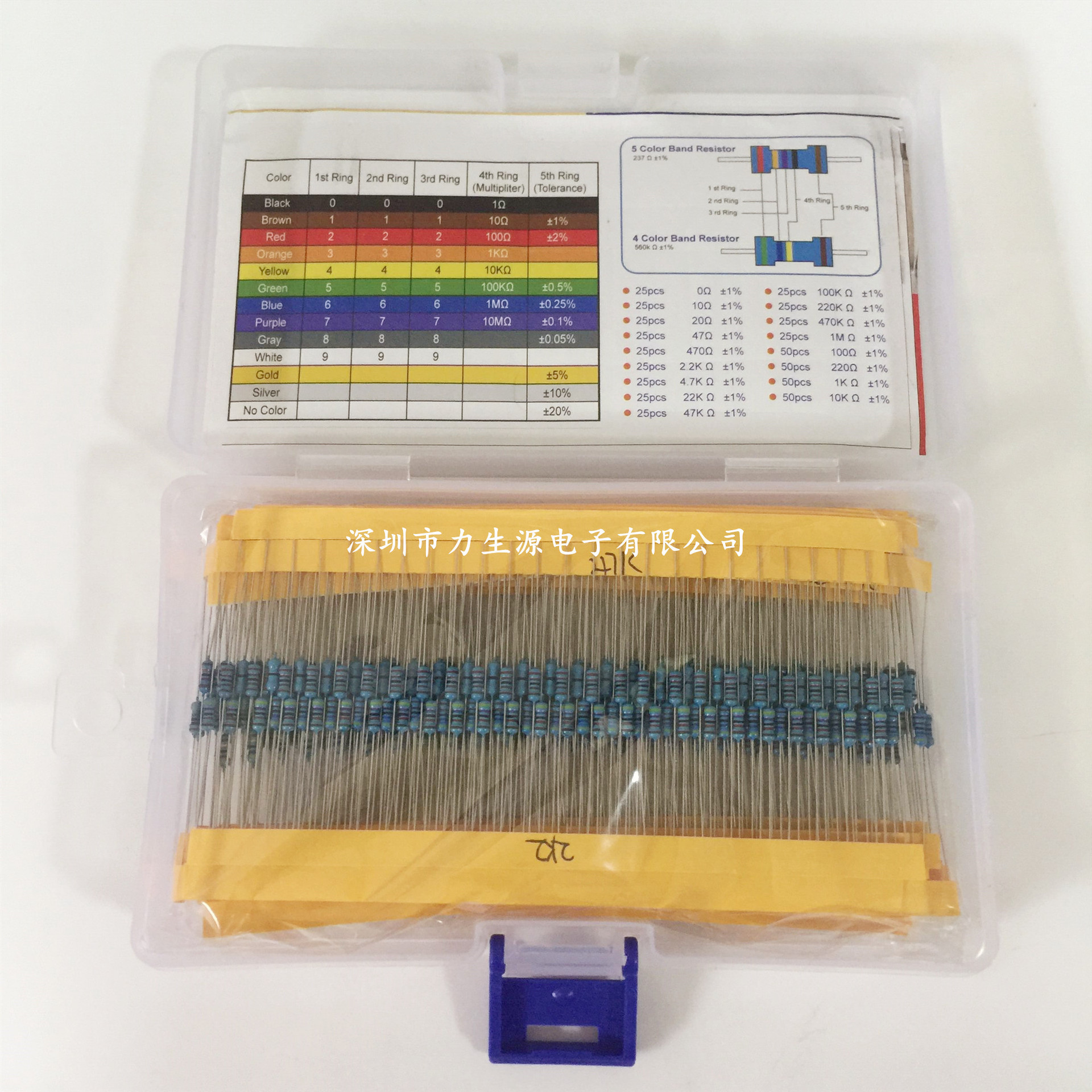 525个17种规格 1/4w金属膜电阻包 a直插五色环常用元件包 盒装