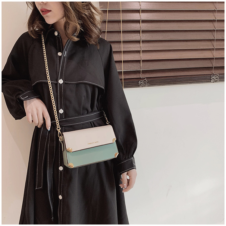 Women's Small Pu Leather Color Block Basic Streetwear Square Lock Clasp Shoulder Bag Crossbody Bag Chain Bag display picture 1