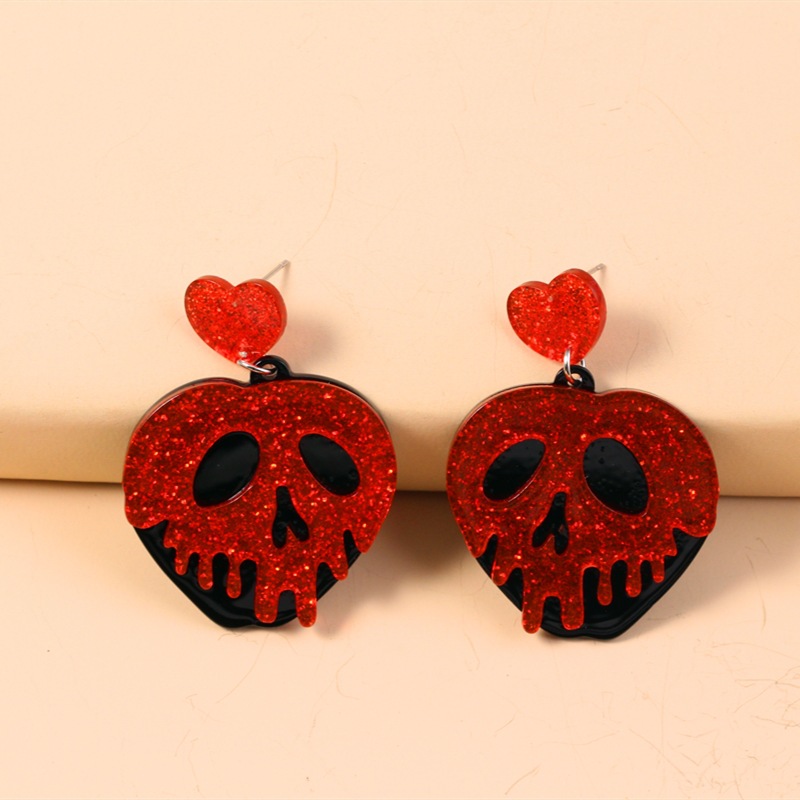 Moda Europea Y Americana Fresca Creativa Divertida Pendientes Estrafalarios Tendencia Retro Colgante En Forma De Corazón Pendientes De Calavera Hueca display picture 7