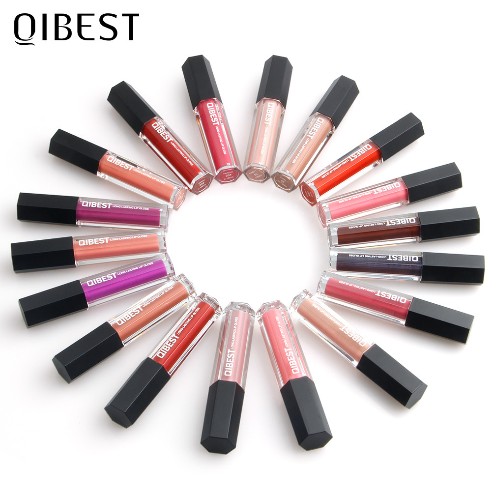 Factory wholesale QIBEST makeup hexagon lip gloss matte matte matte face makeup lip gloss non-stick Cup lip glaze liquid lipstick