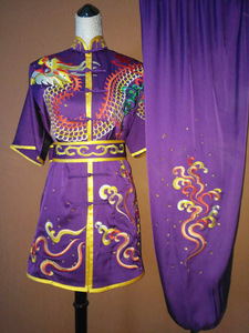 Tai chi clothing chinese kung fu uniforms High grade embroidered martial arts suit, training suit, men routine competition performance suit, long fist and short sleeve men and women shoulder long purple