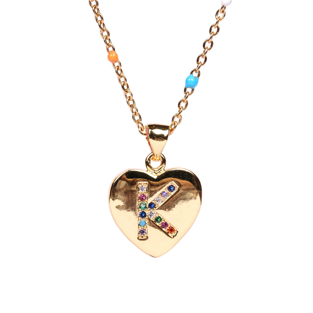 26 Letters Colorful Zircon Heart-shaped Pendant Necklace Wholesale display picture 3