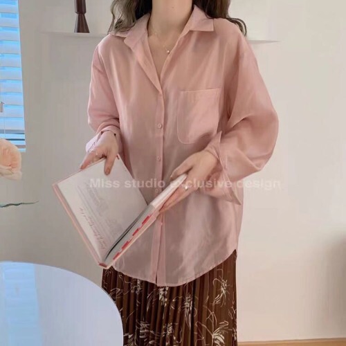 Boutique white chiffon women's long-sleeve shirt  spring and summer new design sunscreen top