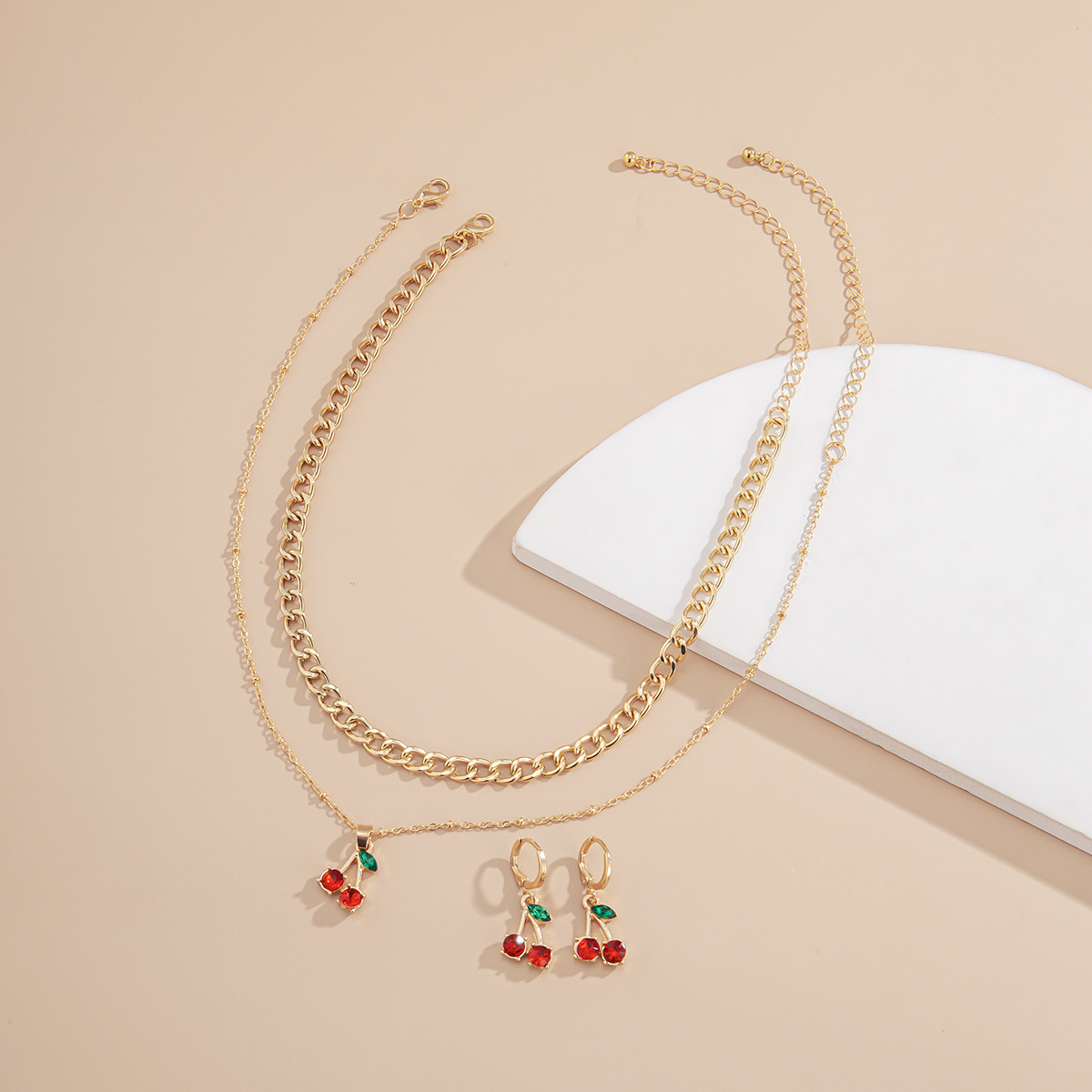 multi-layer tassel cherry earrings necklace set
