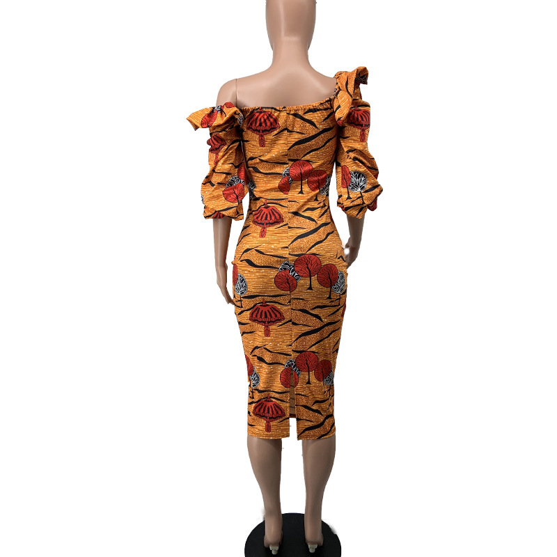 Spring off-Shoulder Small Hip-Wrapped Dress Retro Summer Women Clothing Waist-Slimming Dress