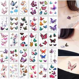 现货批发3d蝴蝶纹身贴 30张小清新纹身贴纸 一次性花朵纹身贴纸